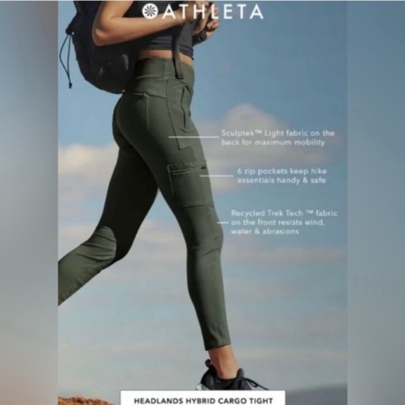 Athleta Headlands Hybrid Cargo Pants Size 4 Tall Olive Green Gray Flawed - Picture 14 of 15